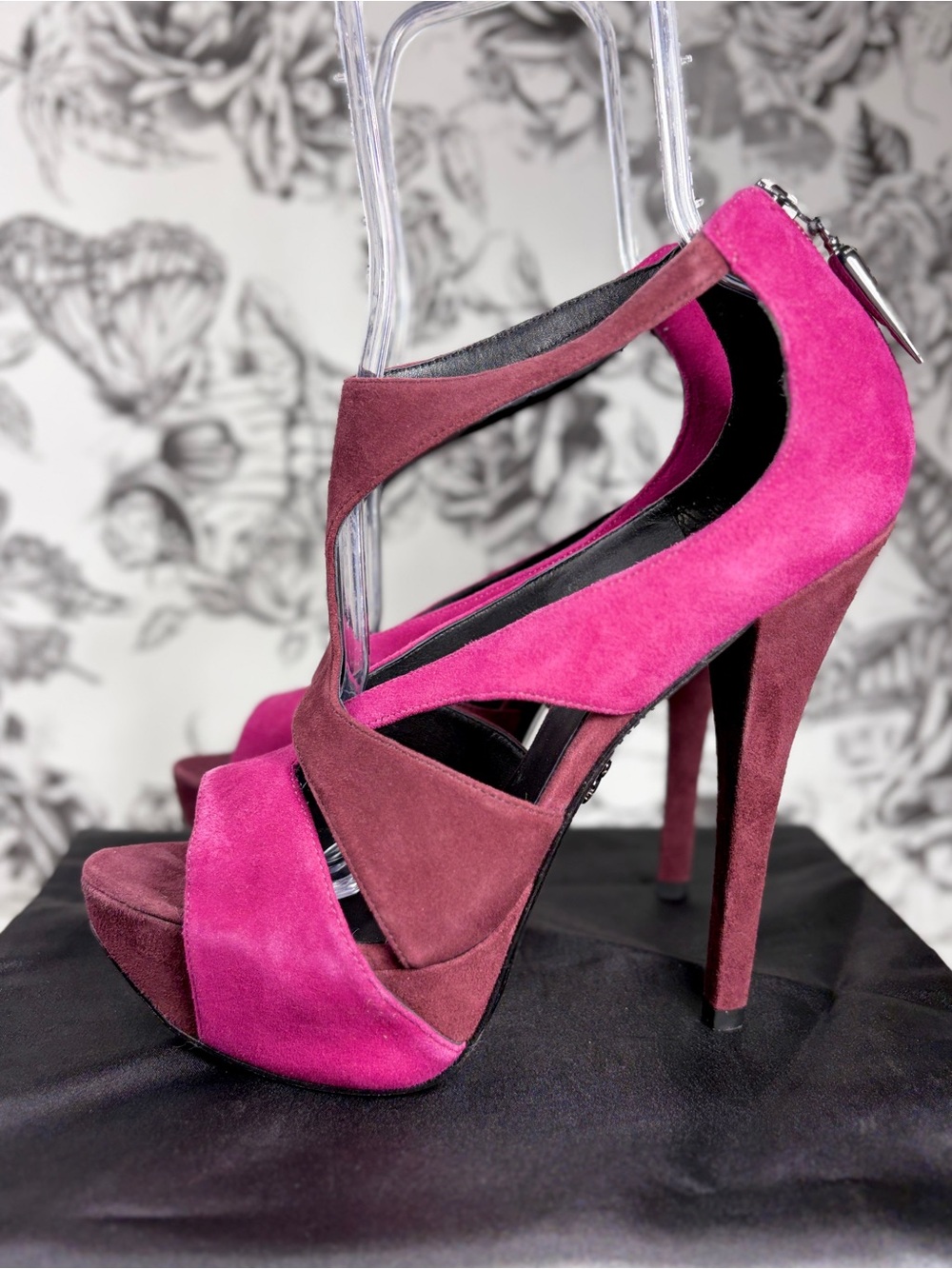 Rock & Republic Fuchsia/Plum Strappy Open Toe 6” Platform Heels, Sz 40.5/10.5